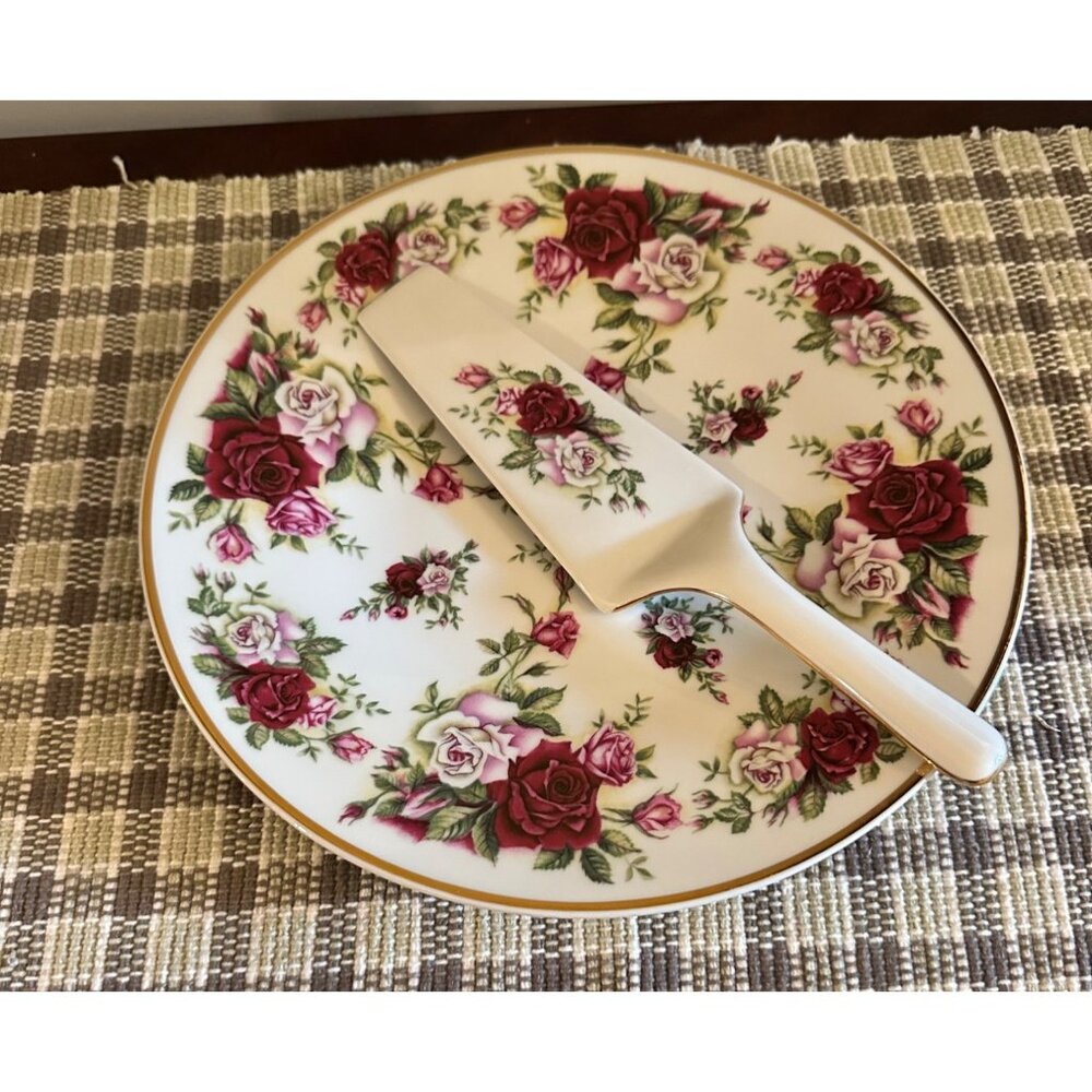 Decorative Baum Bros Formalities Victorian Rose Cake Plate & Server Set Bohemian